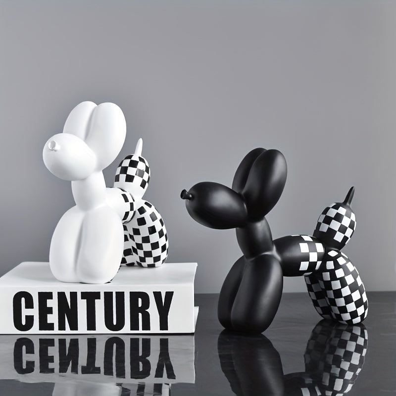 Modern Checkerboard Balloon Dog Sculpture