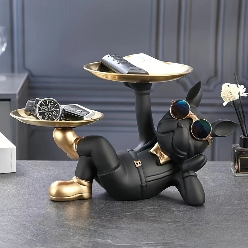 Modern Bulldog Laying Statue Tray
