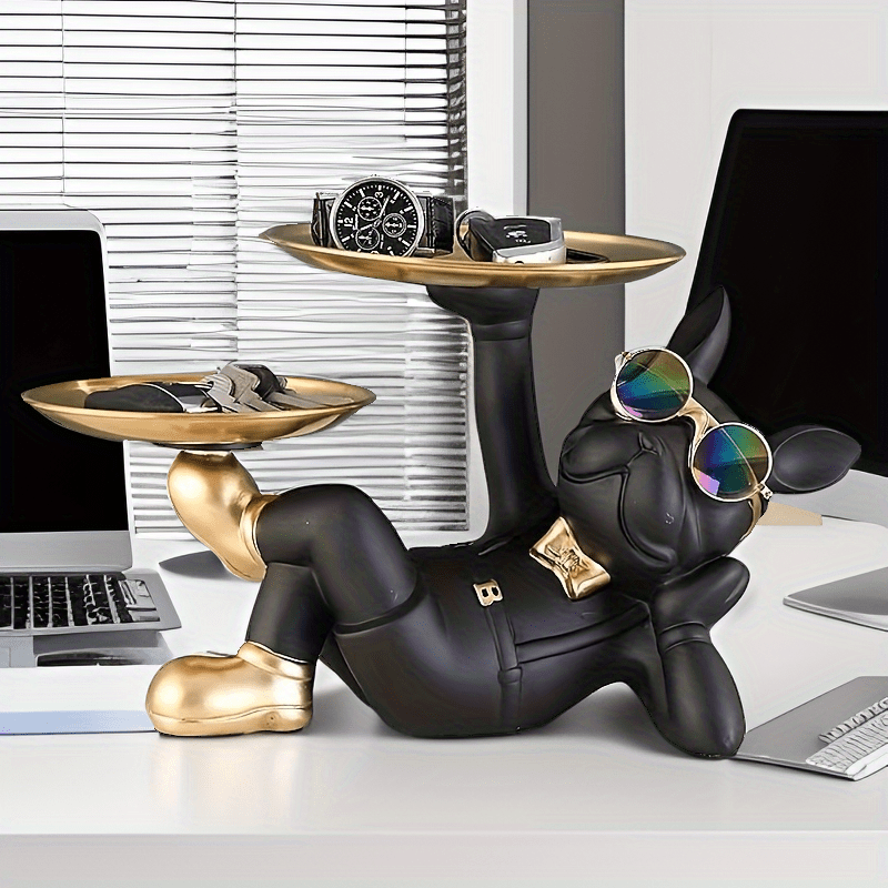 Modern Bulldog Laying Statue Tray