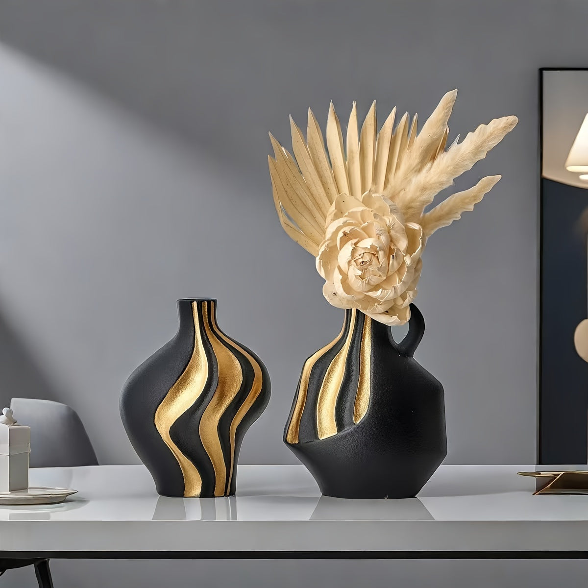 Unique Modern Vase With Gold Accent