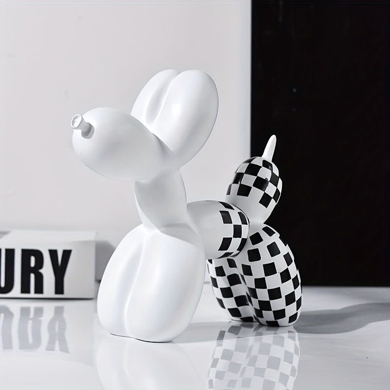 Modern Checkerboard Balloon Dog Sculpture