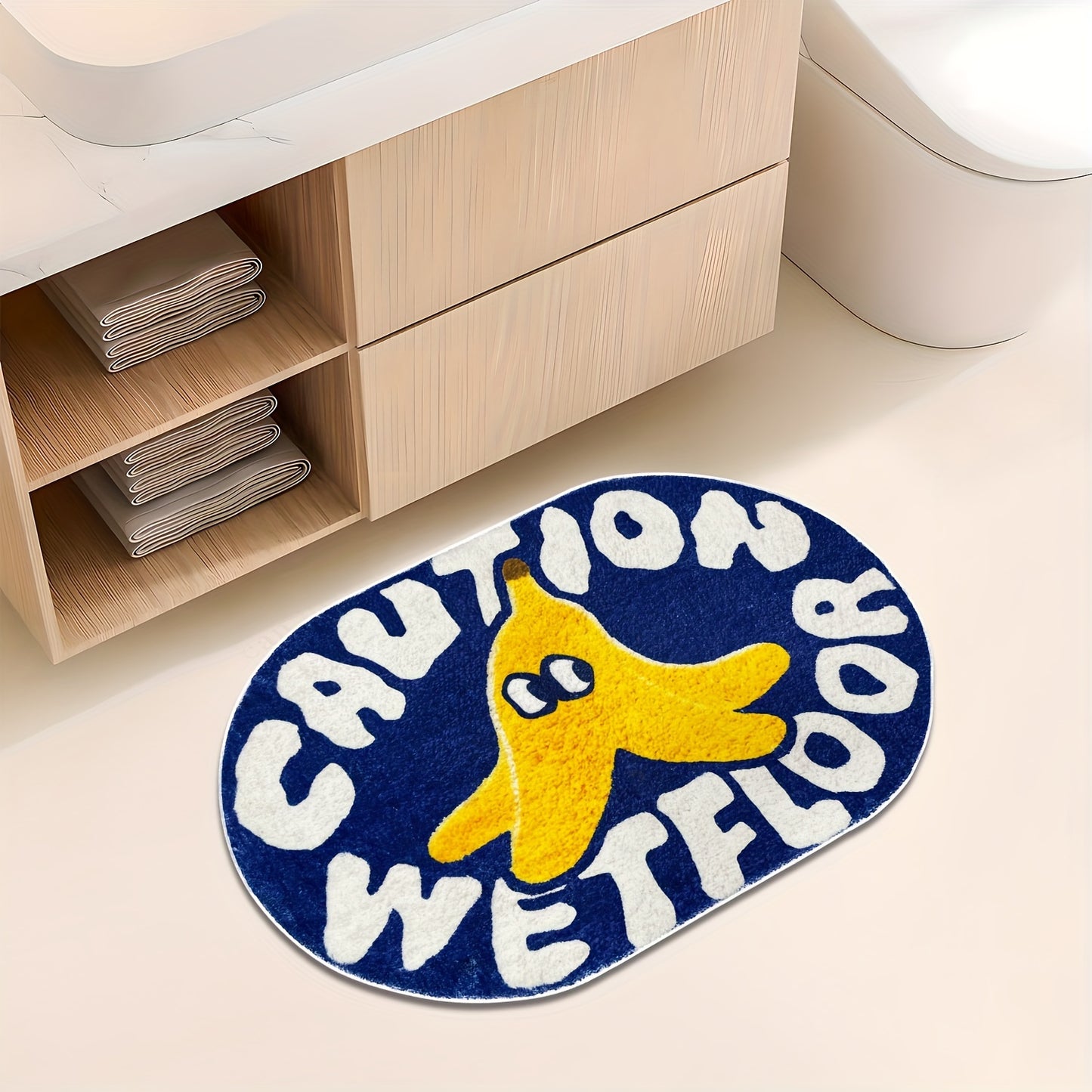 Modern Caution Bath Rug