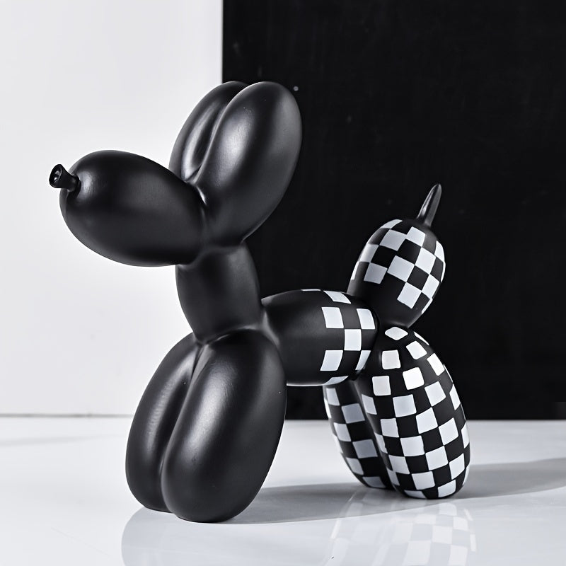 Modern Checkerboard Balloon Dog Sculpture