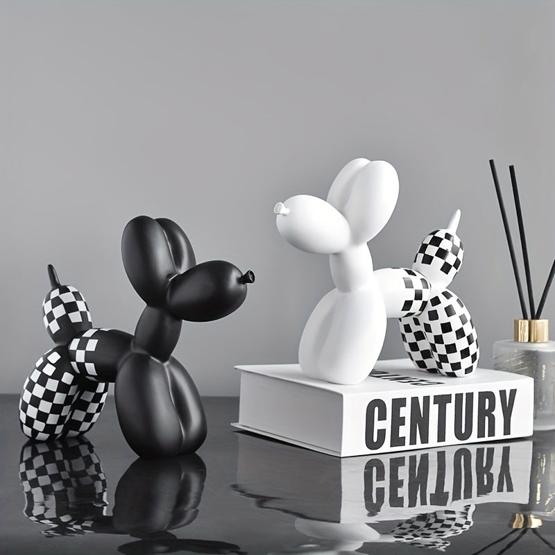 Modern Checkerboard Balloon Dog Sculpture