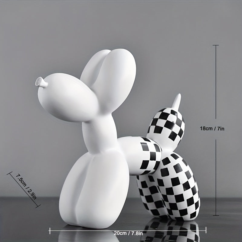 Modern Checkerboard Balloon Dog Sculpture