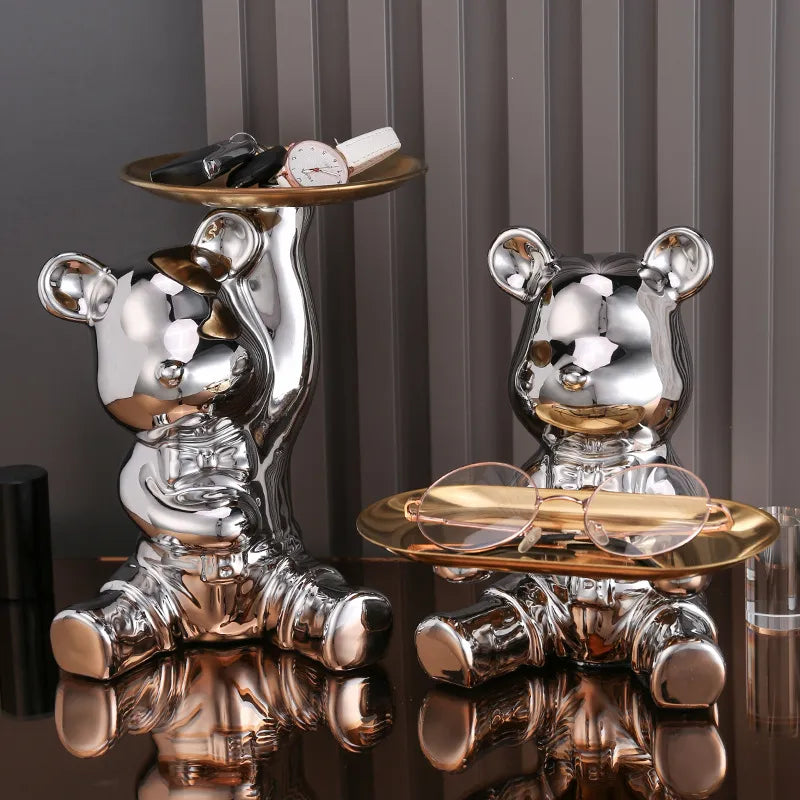 Teddy Bear Modern Sculpture With Tray