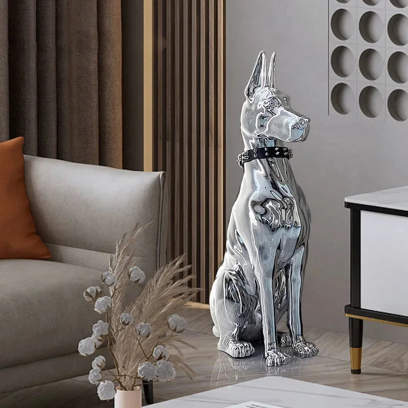 Modern Doberman Chrome Statue
