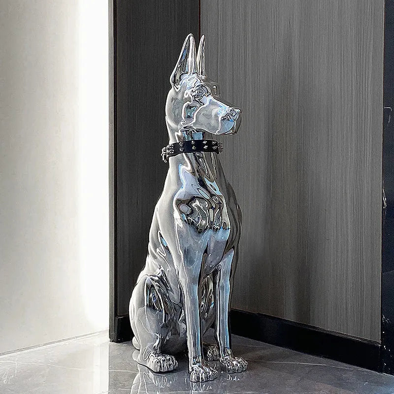 Modern Doberman Chrome Statue