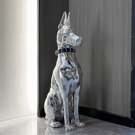 Modern Doberman Chrome Statue