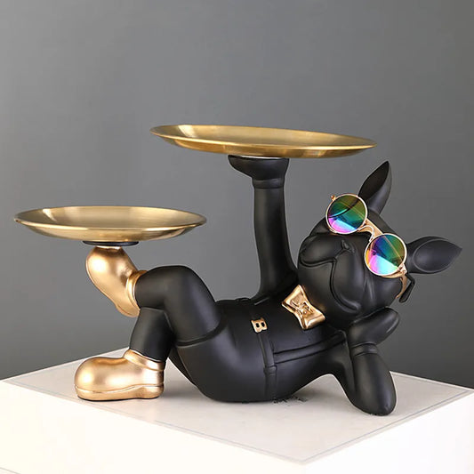 Lazy Bulldog Sculpture With Double Tray