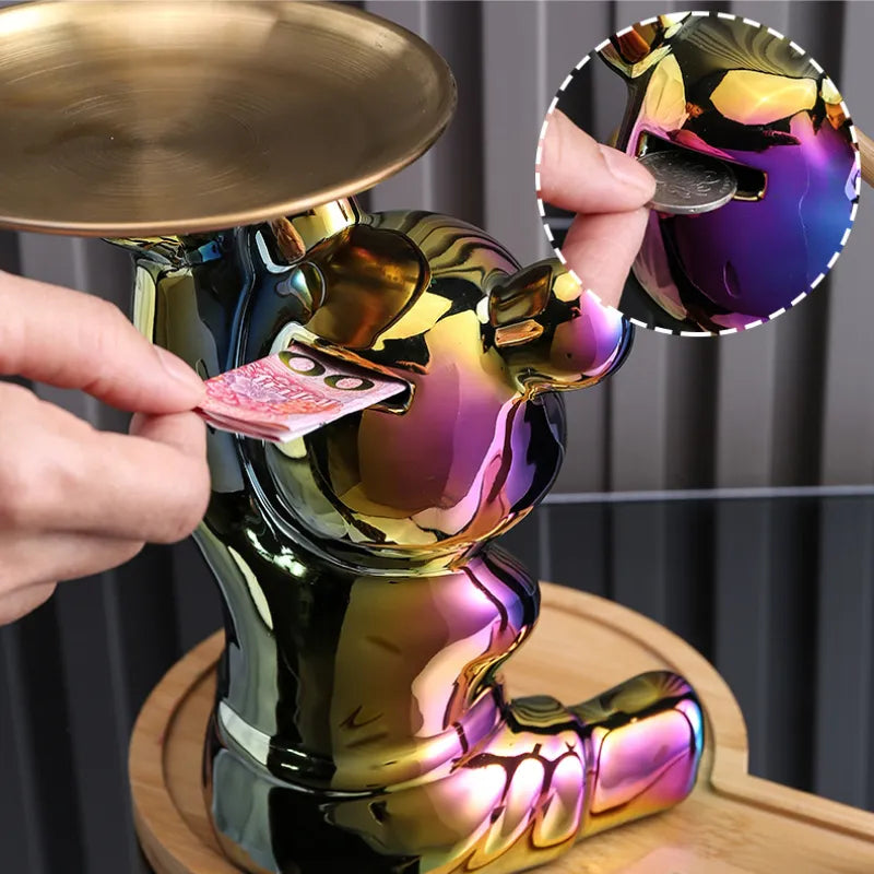 Teddy Bear Modern Sculpture With Tray
