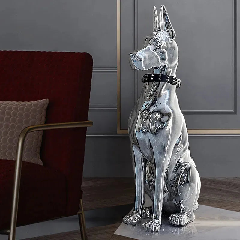 Modern Doberman Chrome Statue