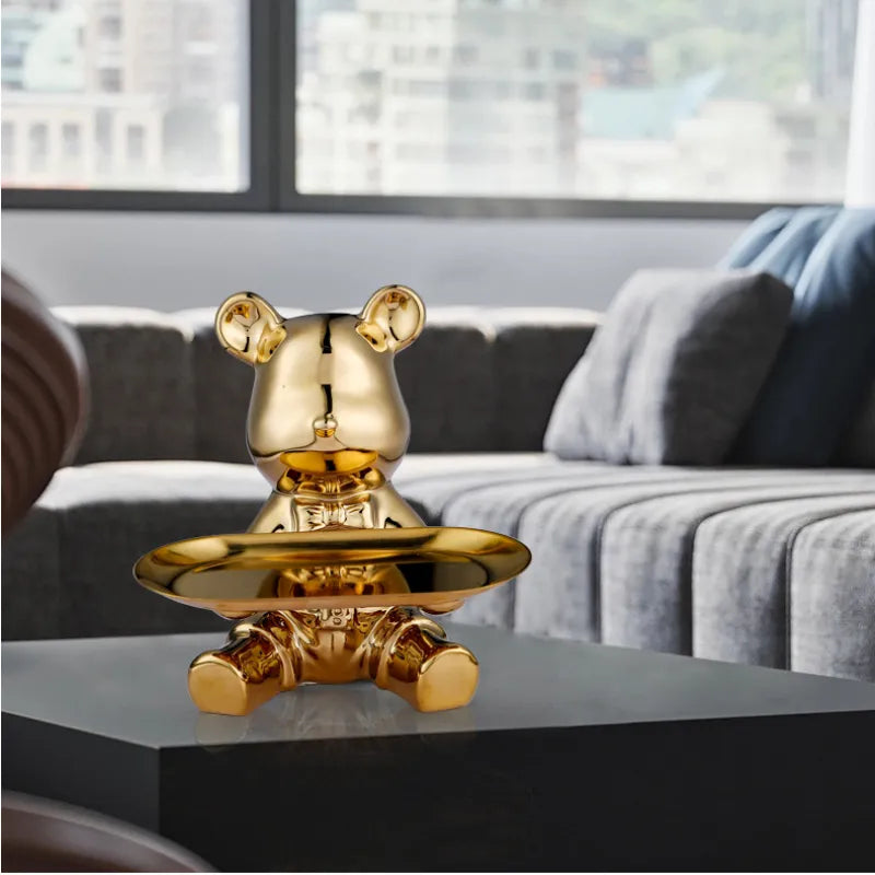 Teddy Bear Modern Sculpture With Tray