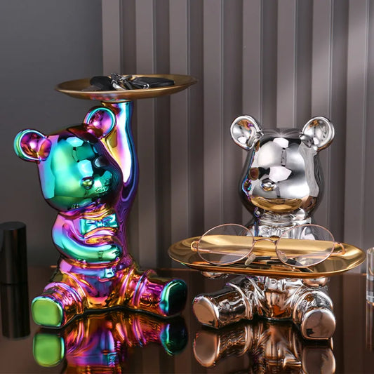 Teddy Bear Modern Sculpture With Tray