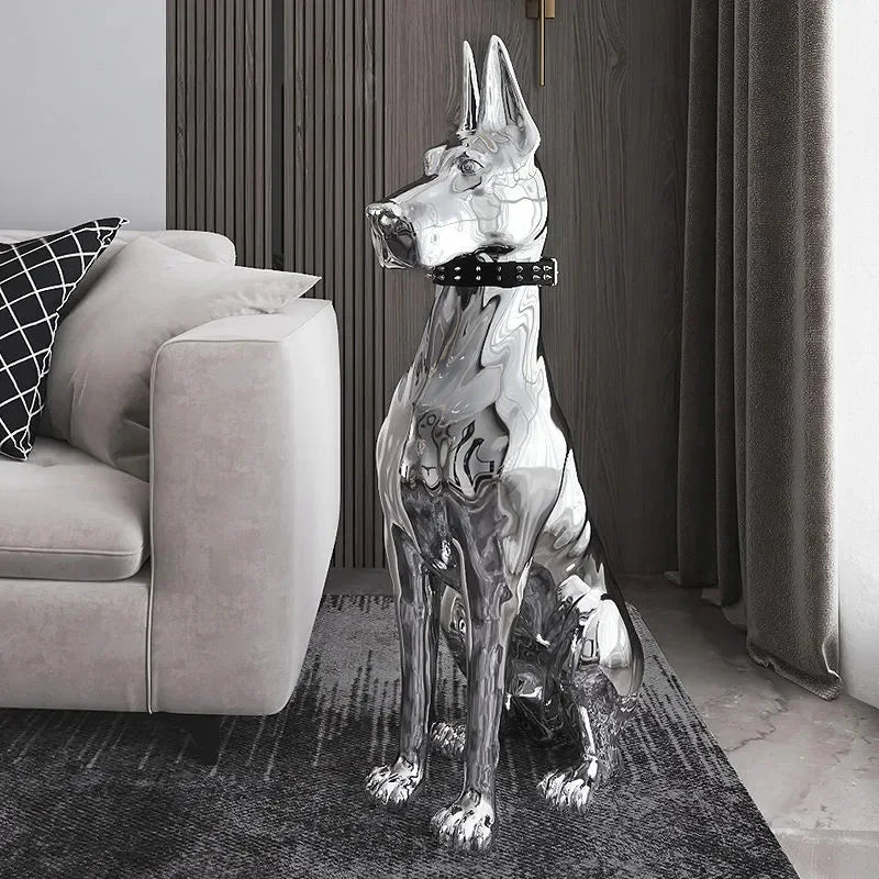 Modern Doberman Chrome Statue