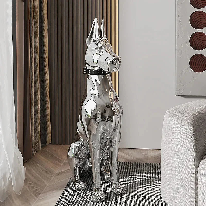 Modern Doberman Chrome Statue
