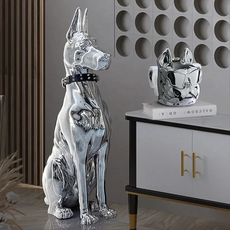 Modern Doberman Chrome Statue