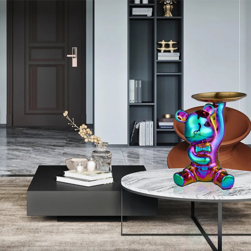 Teddy Bear Modern Sculpture With Tray