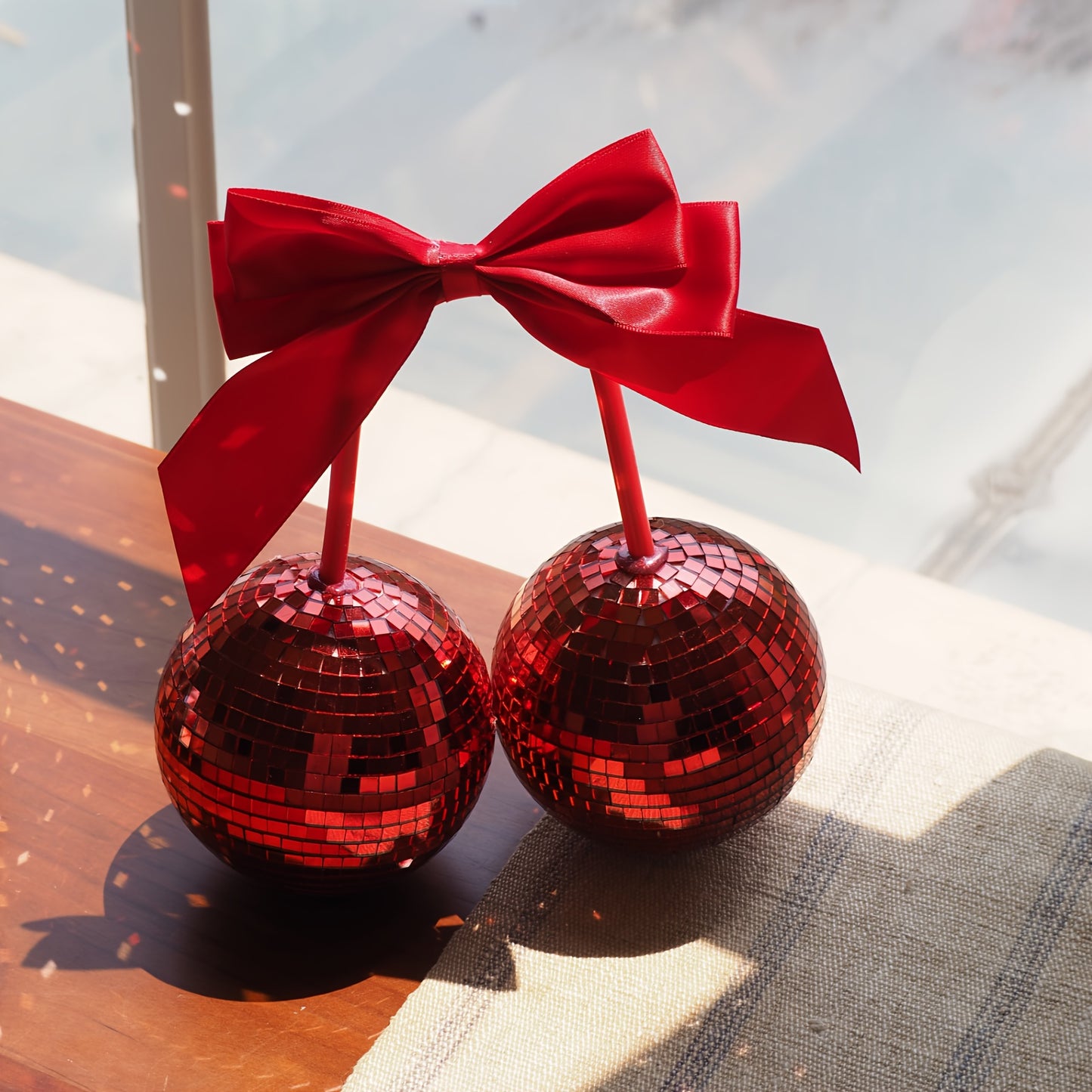 Bow Cherry Disco Ball Decor