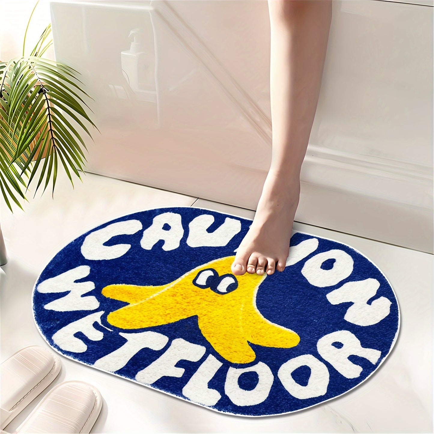 Modern Caution Bath Rug