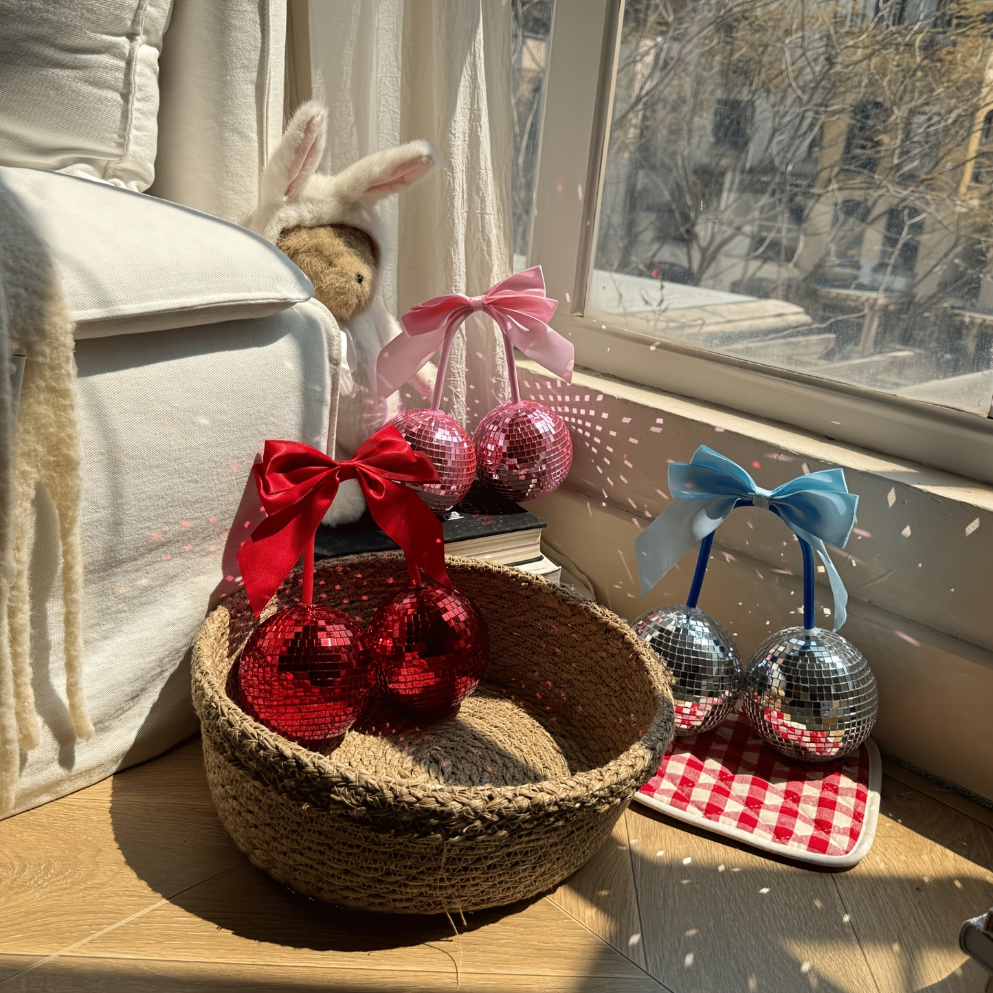 Bow Cherry Disco Ball Decor