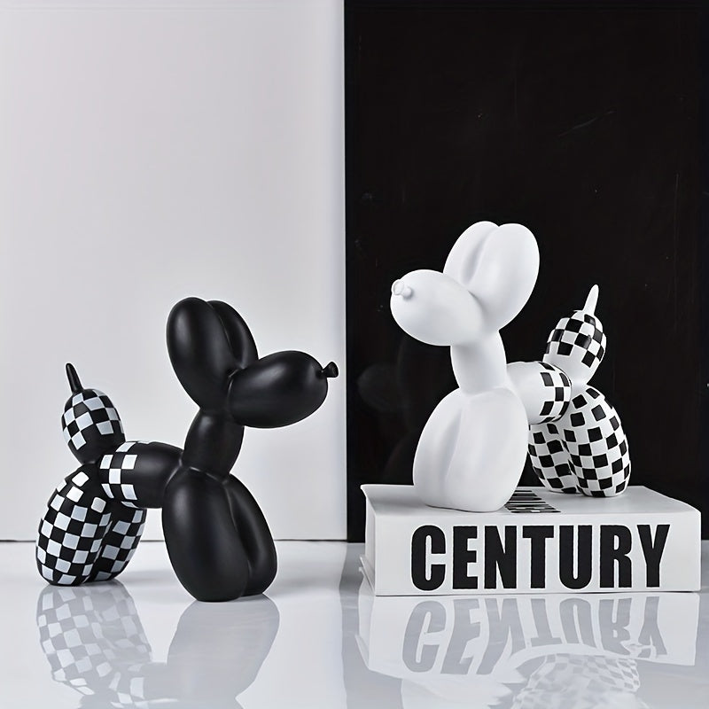 Modern Checkerboard Balloon Dog Sculpture