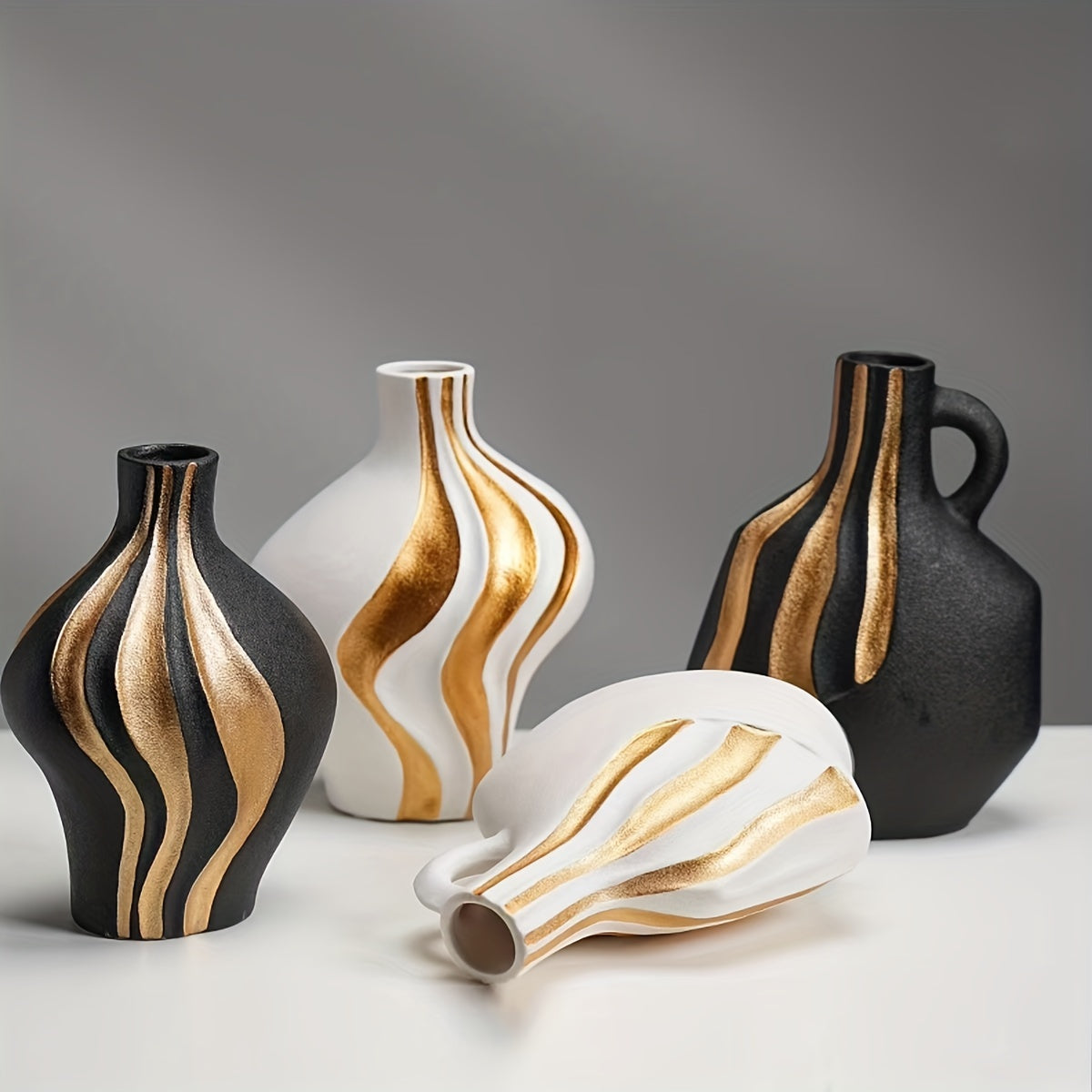Unique Modern Vase With Gold Accent