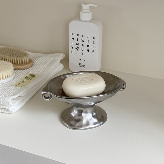 Vintage Silvery Double-Handled Ceramic Tray